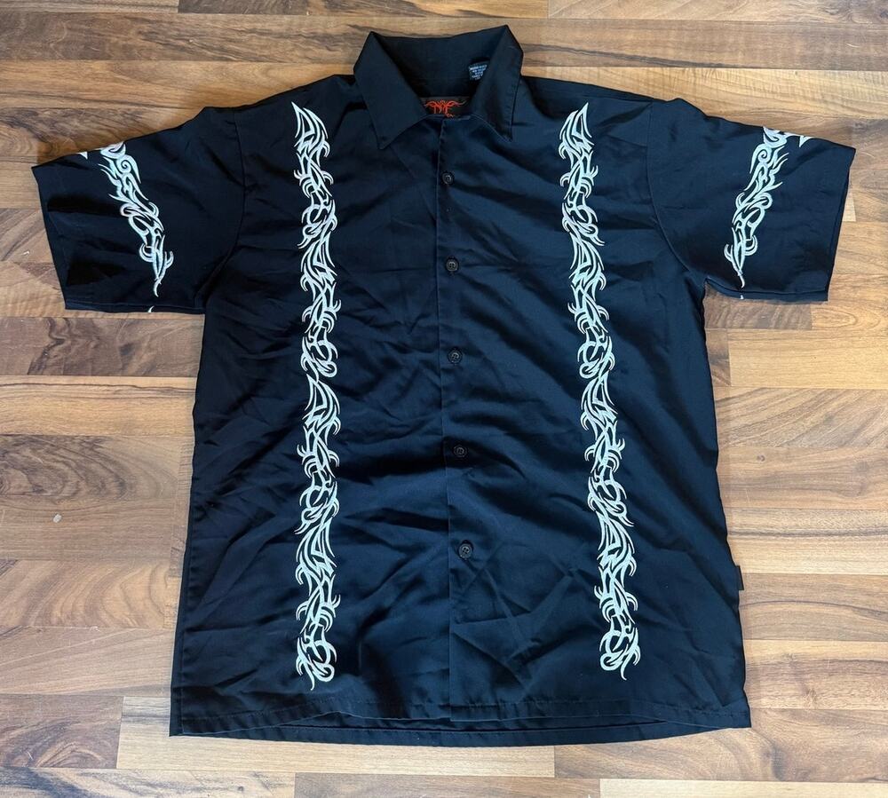 Dragon Fly Tribal Tattoo Stripes Button Up Size Md